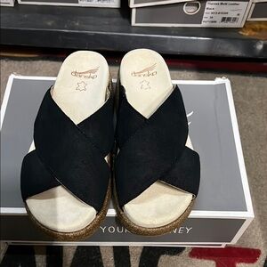 Dansko Women's Black and Gold Slide Sandals